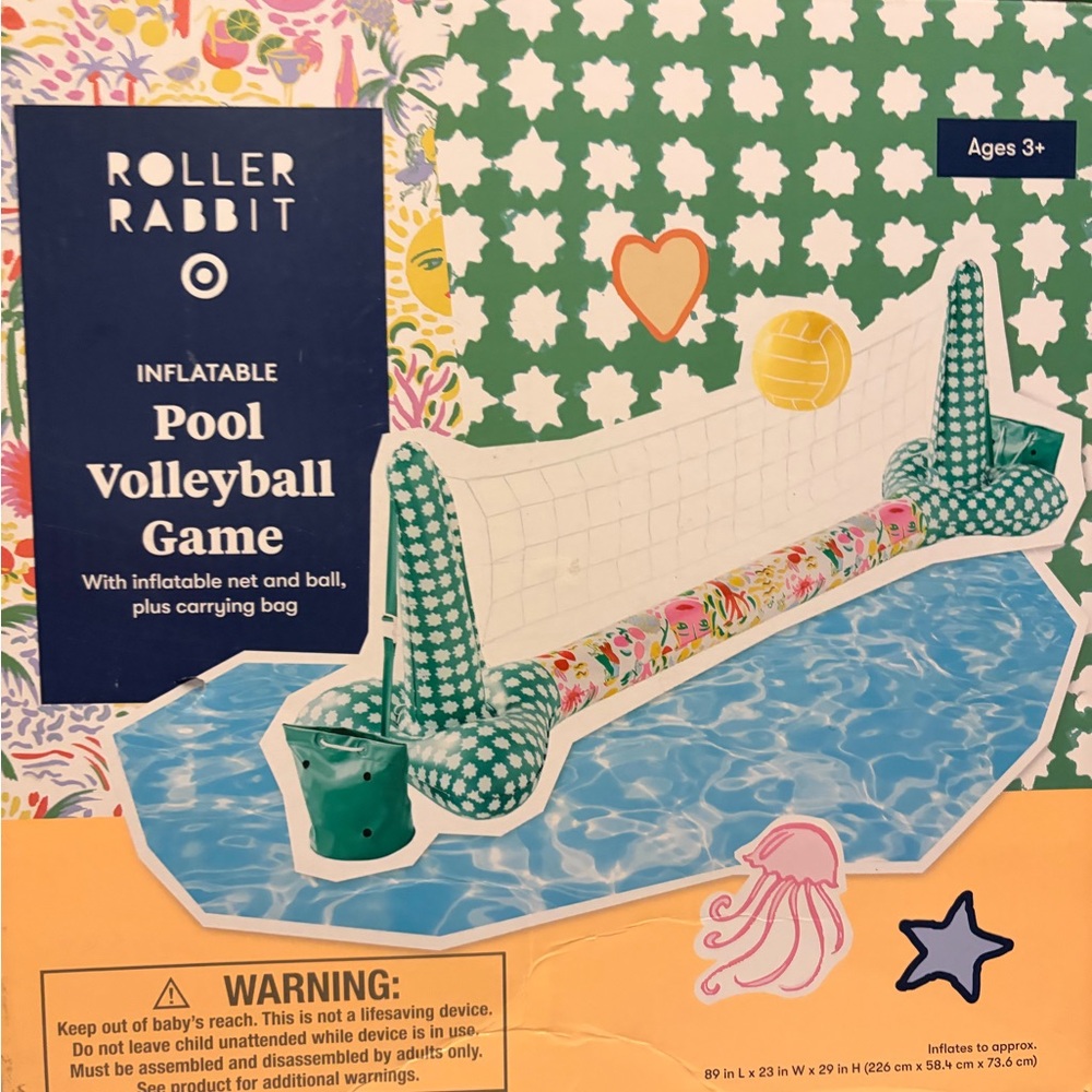 Roller Rabbit Green and White Floral Inflatable Pool Volleyball Set